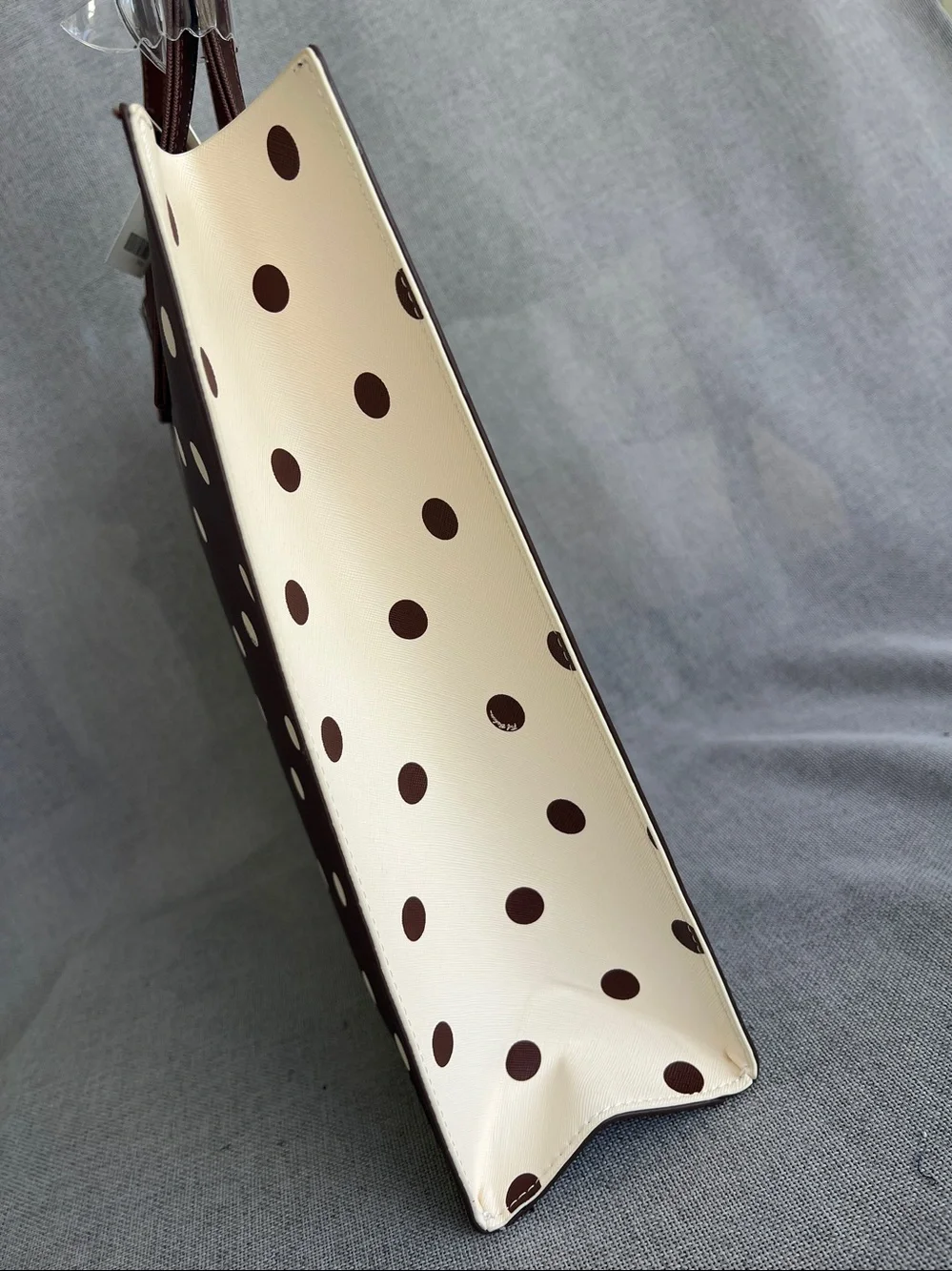 TED BAKER London Icon Polka Dot Saffiano tote shopper brown / cream NWT